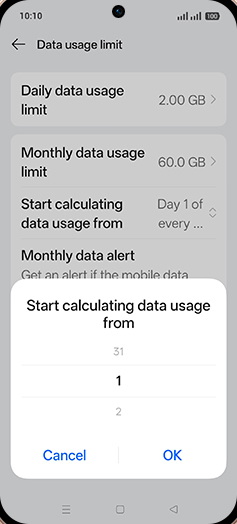 Step 21: Adjust desired Start calculating data usage from and tap on OK.