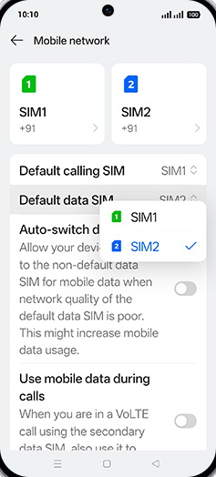 Step 5: Tap on SIM1 or SIM2.