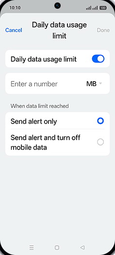 Step 10: Tap on MB or GB.