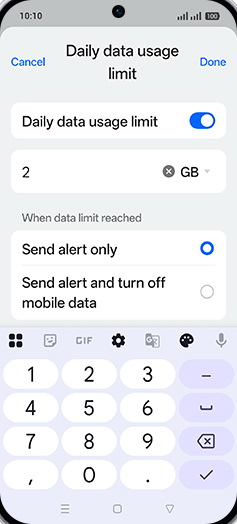 Step 13: Enter Daily data usage limit and tap on Done.
