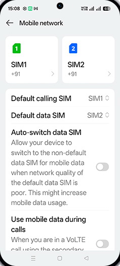 Step 4: Tap on Default data SIM.