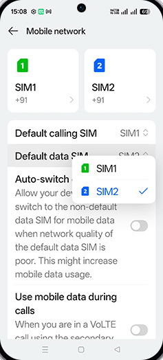 Step 5: Tap on SIM1 or SIM2.