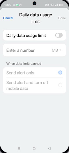 Step 9: Tap on Daily data usage limit to turn ON.