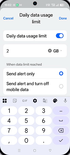Step 13: Enter Daily data usage limit and tap on Done.
