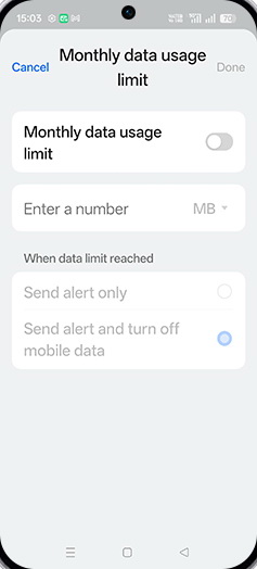 Step 15: Tap on Monthly data usage limit to turn ON.