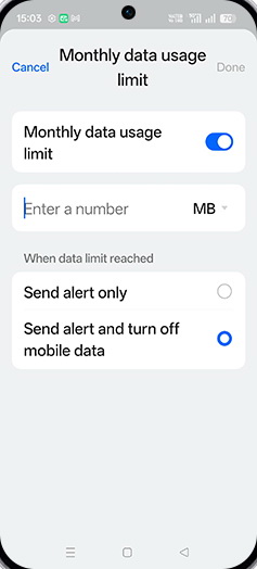 Step 16: Tap on MB or GB.