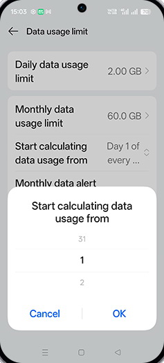 Step 21: Adjust desired Start calculating data usage from and tap on OK.