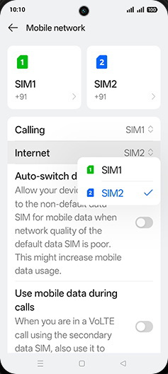 Step 5: Tap on SIM1 or SIM2.