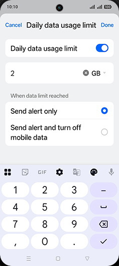 Step 13: Enter Daily data usage limit and tap on Done.