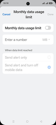 Step 15: Tap on Monthly data usage limit to turn ON.