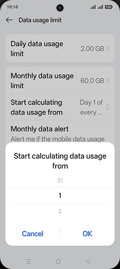 Step 21: Adjust desired Start calculating data usage from and tap on OK.