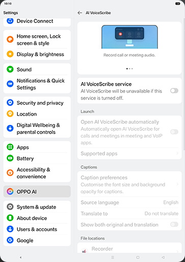 Step 5: Tap on AI VoiceScribe service to turn ON.