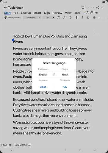 Step 7: Select desired language and tap on OK.