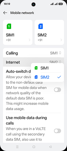 Step 5: Tap on SIM1 or SIM2.