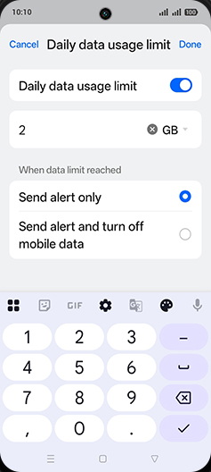 Step 13: Enter Daily data usage limit and tap on Done.