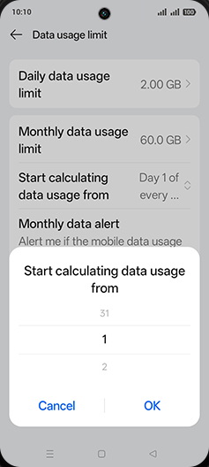 Step 21: Adjust desired Start calculating data usage from and tap on OK.