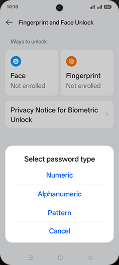 Step 8: Tap on desired Password type.
