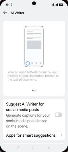 Step 5: Tap on Suggest AI Writer for social media posts to turn ON.