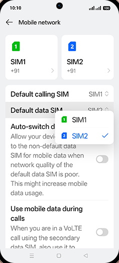 Step 5: Tap on SIM1 or SIM2.