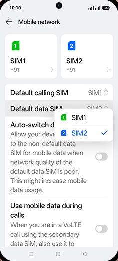 Step 5: Tap on SIM1 or SIM2.