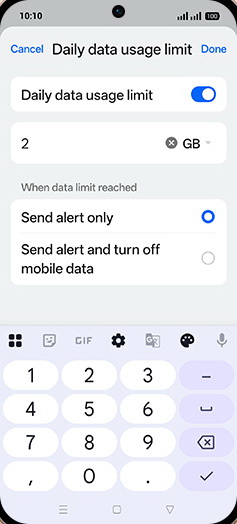Step 13: Enter Daily data usage limit and tap on Done.