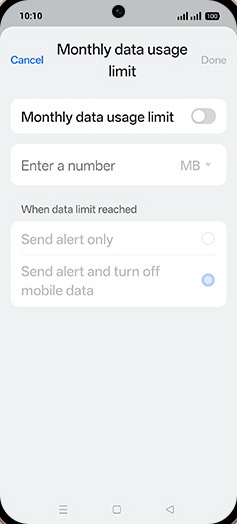 Step 15: Tap on Monthly data usage limit to turn ON.