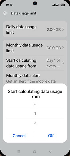 Step 21: Adjust desired Start calculating data usage from and tap on OK.