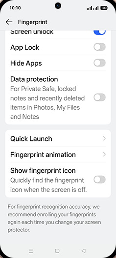 Step 8: Tap on Show fingerprint icon to turn ON.