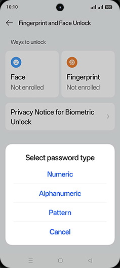 Step 9: Tap on Select password type.