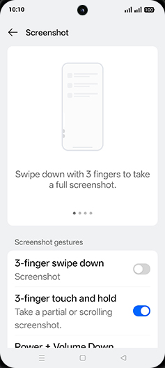 Step 5: Tap on Swipe down with 3 fingers to take screenshot to turn ON.