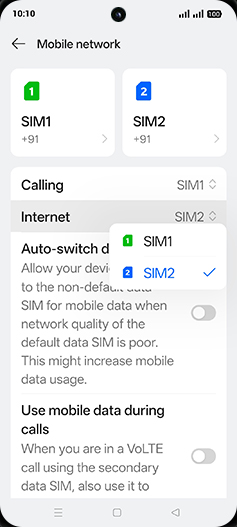 Step 5: Tap on SIM1 or SIM2.