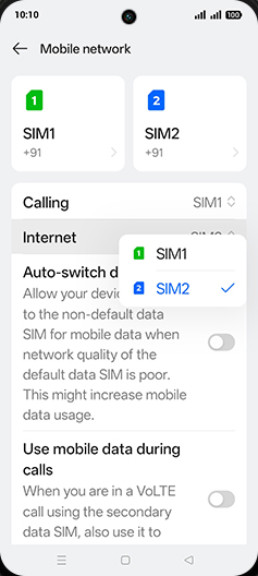 Step 5: Tap on SIM1 or SIM2.