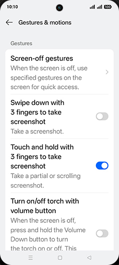 Step 5: Tap on Swipe down with 3 fingers to take screenshot to turn ON.