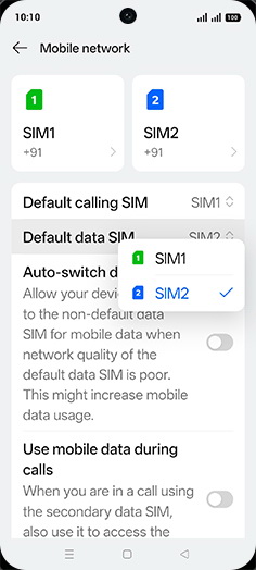 Step 5: Tap on SIM1 or SIM2.