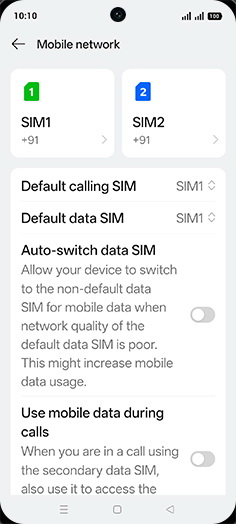 Step 6: Tap on SIM1 or SIM2.