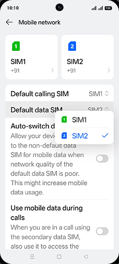Step 5: Tap on SIM1 or SIM2.