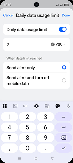 Step 13: Enter Daily data usage limit and tap on Done.