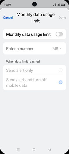 Step 15: Tap on Monthly data usage limit to turn ON.