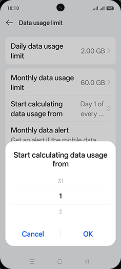 Step 21: Adjust desired Start calculating data usage from and tap on OK.