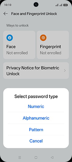 Step 9: Tap on desired Password type.
