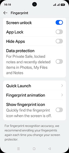 Step 8: Tap on Show fingerprint icon to turn ON.