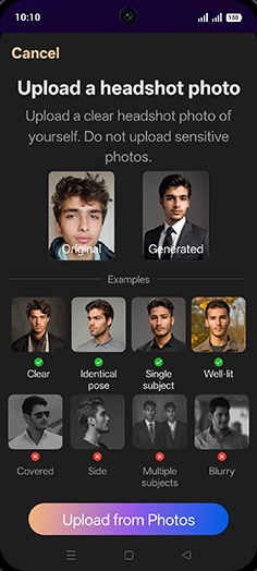 Step 8: Tap on Upload from Photos.