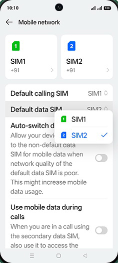 Step 5: Tap on SIM1 or SIM2.