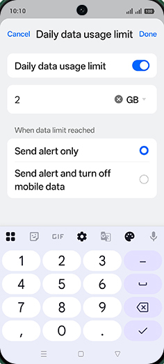 Step 13: Enter Daily data usage limit and tap on Done.