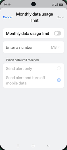 Step 15: Tap on Monthly data usage limit to turn ON.