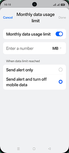 Step 16: Tap on MB or GB.