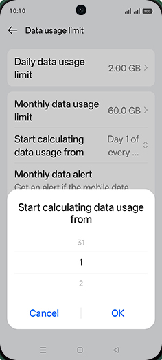 Step 21: Adjust desired Start calculating data usage from and tap on OK.