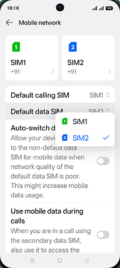 Step 5: Tap on SIM1 or SIM2.