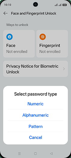 Step 9: Tap on desired Password type.
