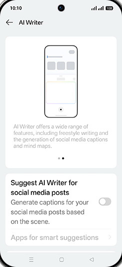 Step 5: Tap on Suggest AI Writer for social media post to turn ON.